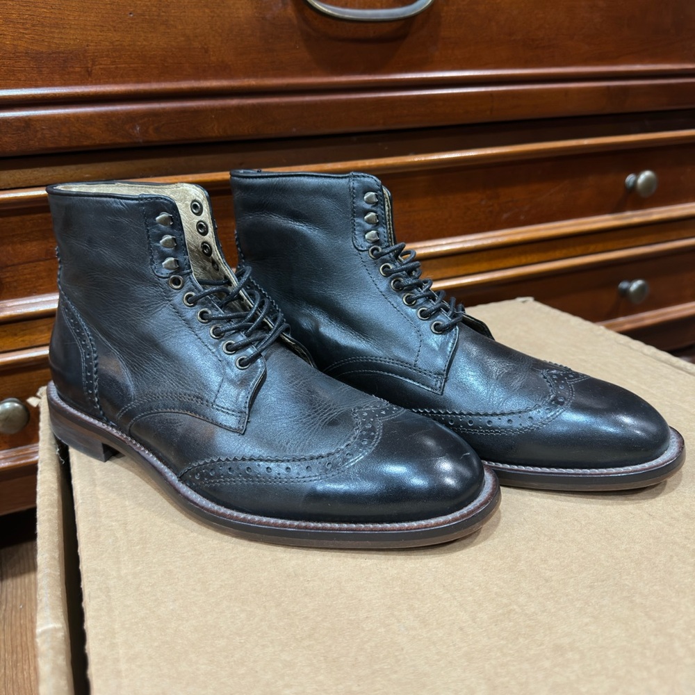 H by Hudson Mens Black Leather Wingtip Ankle Lace Up Boots Size 7
